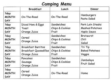 Camp food Camping Menu