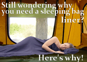 camping girl in sleeping bag liner