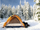 Winter camping tent scene
